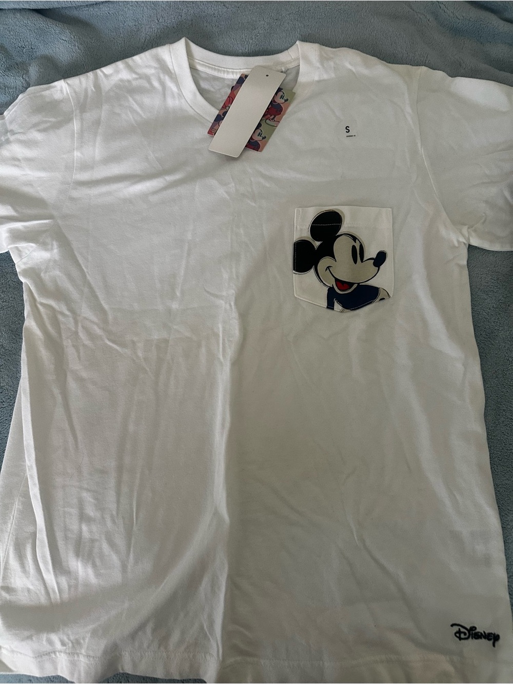 Uniqlo White Mickey Mouse Pocket Tee - Short Sleeve